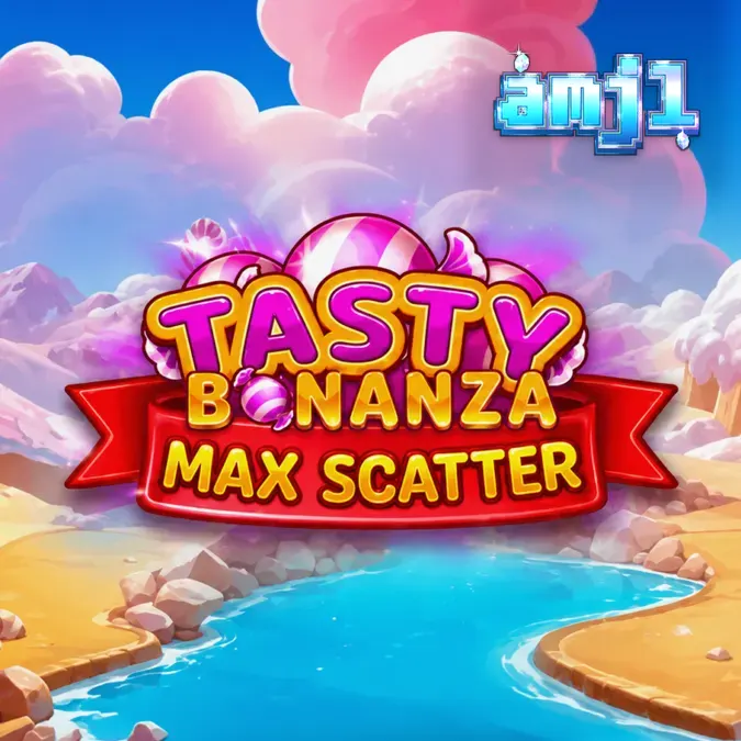 Makulay na disenyo ng Tasty Bonanza Max Scatter slot na may temang kendi.